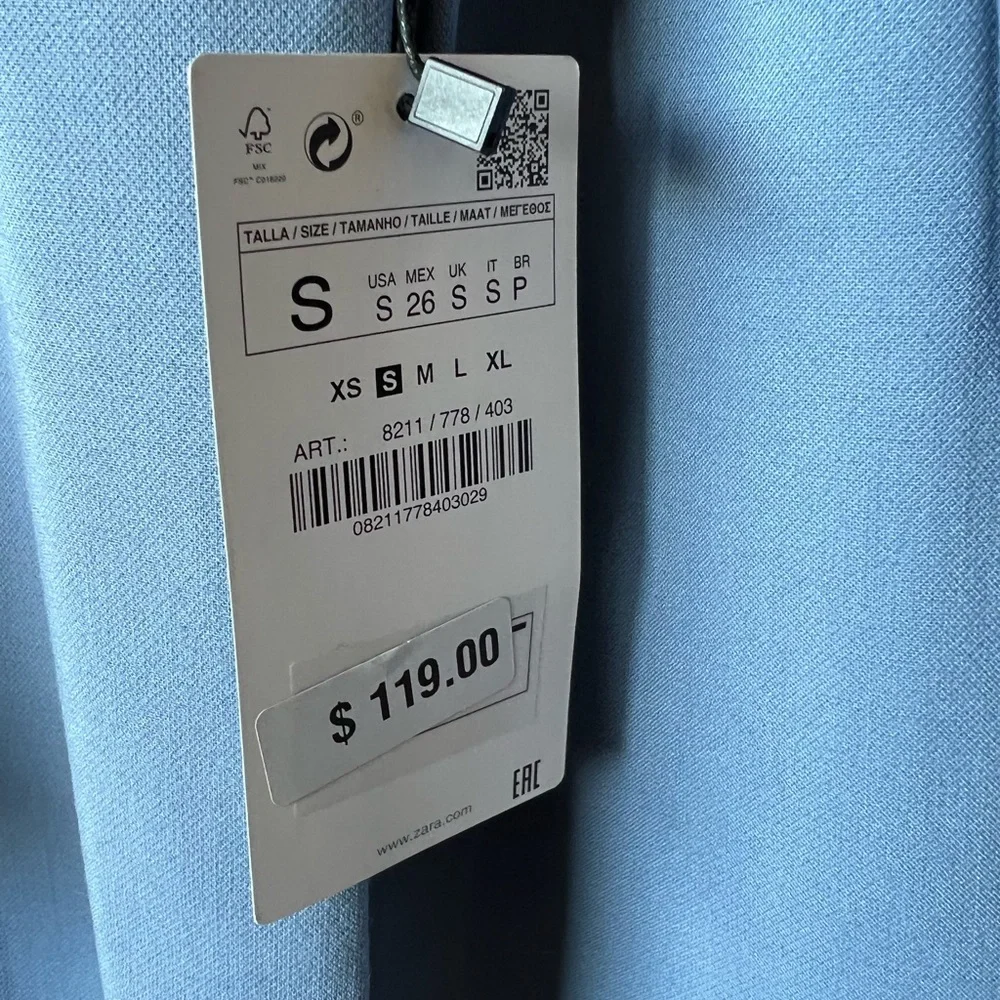 NWT Zara cornflower blue one button midi length jacket size S - Picture 7 of 9